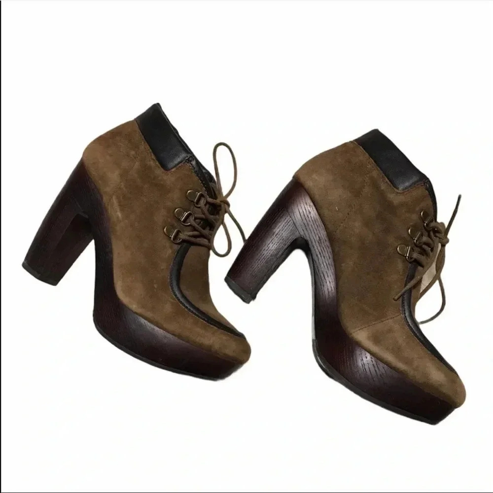 Lucky Brand Lace Up Chukka Platform Booties Cendara Ankle Boot High-Heel 8.5 - Picture 1 of 8